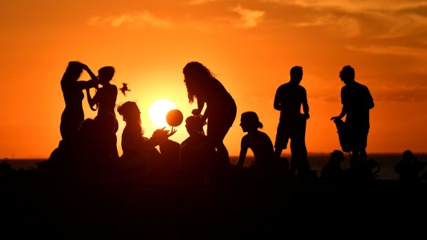 Sunset at St Kilda Beach on Tuesday. 