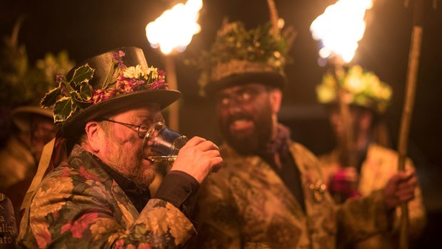 People celebrating the Twelfth Night on January 4, 2017 near Tenbury Wells in Worcestershire, England.
