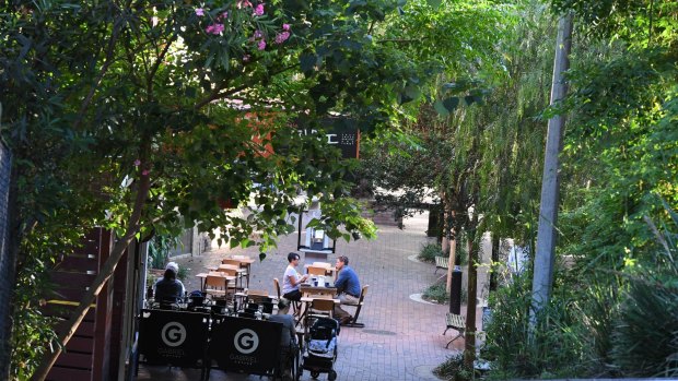 Green scene: The main shopping area in Hampden Road, Artarmon.