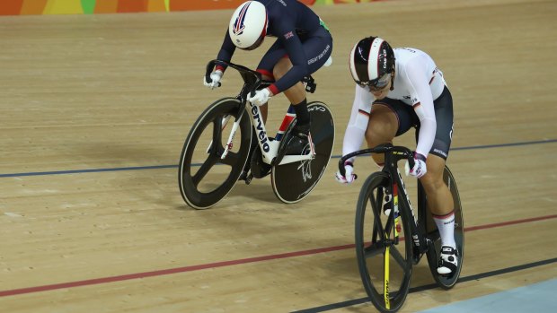 Kristina Vogel and Rebecca James battle it out for gold in the Women's Sprint Finals.