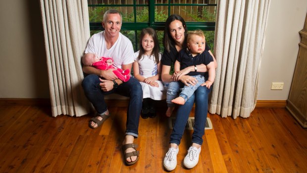 Richard and Lucinda Barry with their children Adalina, 8 weeks, Emiliana, 5, and Arthur, 1.