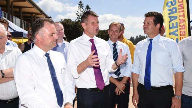Premier Mike Baird at Terrigal Surf Lifesaving Club as part of his election campaign tour around New South Wales. 