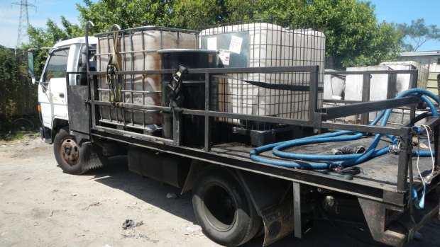 The Department of Environment and Heritage Protection is cracking down on unlicensed waste management operators. Pictured is unlicensed regulated waste chemical transport.