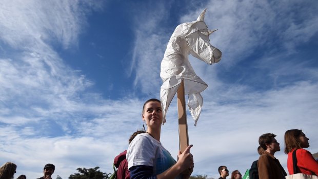 Visual arts student Thandiwe Bethune, 19, during a protest on Monday. 