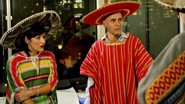 Party time: Celia Pacquola (Nat) and Rob Sitch (Tony) from <i>Utopia</i> are the only ones who seem to know what's going on.