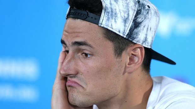 Quick exit: Bernard Tomic at his press conference after forfeiting against Teymuraz Gabashvili.