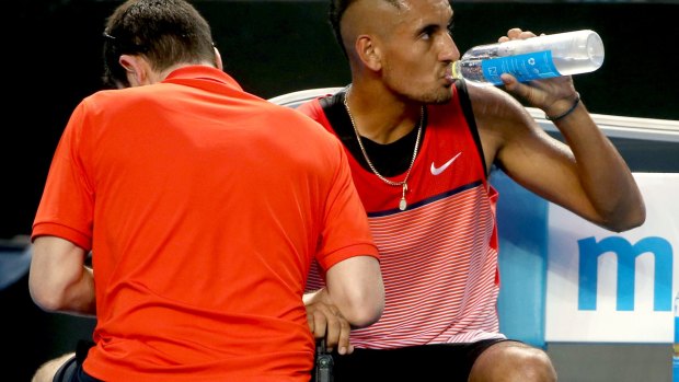 Nick Kyrgios changed into a pair of black shorts after his first pair were deemed to be too tight. 