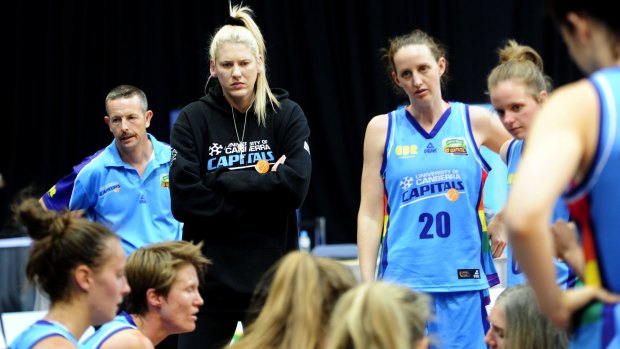 Frustration: Lauren Jackson watches her Canberra teammates from the sideline. 