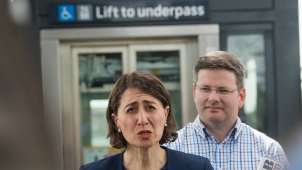 NSW Premier Gladys Berejiklian and Member for Oatley Mark Coure announce a new lift at Narwee rail station