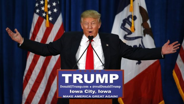 Republican presidential candidate Donald Trump speaks during a campaign event at the University of Iowa Field House on Tuesday.