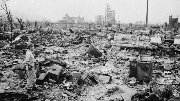 Hiroshima reduced to rubble following the atomic bomb. September 8, 1945.
