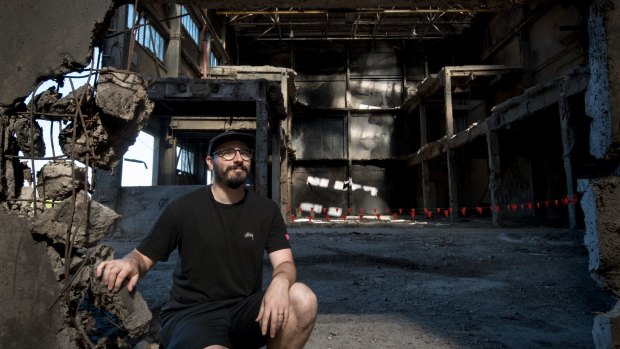 Street Artist Rone inside the old Amcor factory in Alphington. 