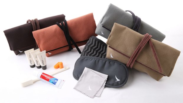 Two Australian natural Cathay Pacific and Dragonair's first and business class amenity kits. 