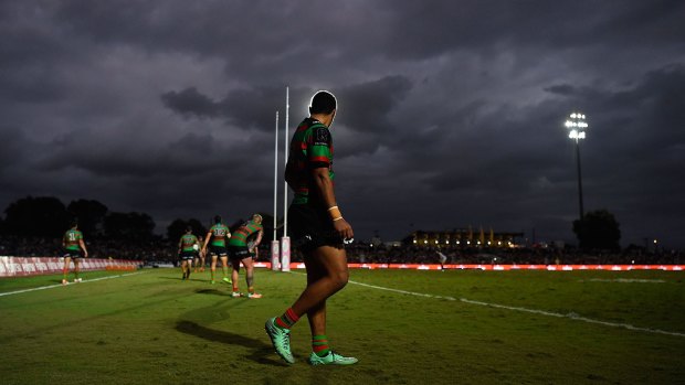 Ominous: Dark clouds gather over the Rabbitohs in Cairns.