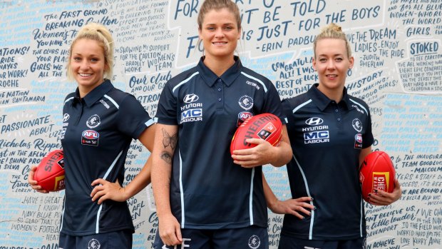 Carlton AFLW leaders, from left, Sarah Hosking, Brianna Davey and Lauren Arnell.