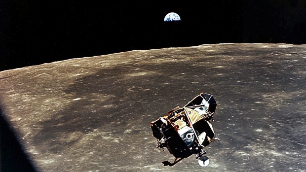 The Lunar Module over the Moon, as seen from Command Module.