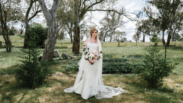 Sandra Sweeney debuted her couture wedding gown made by Canberra designer Hajar Gala at Paris Fashion Week, before her wedding at Poachers Pantry.