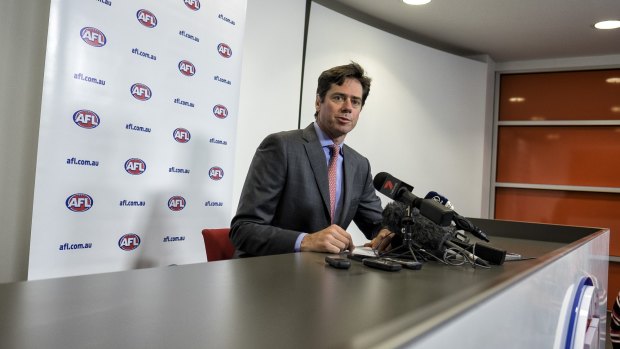 Gillon McLachlan speaks to the media on Saturday.