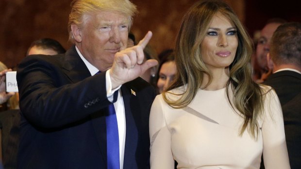 Donald and Melania Trump at a rally in Manhattan. 