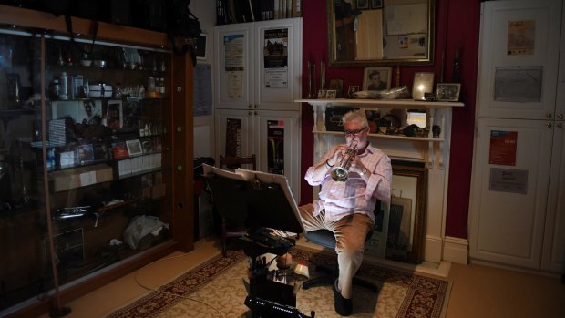 Paul Goodchild works on the William Lovelock concerto in his home studio.