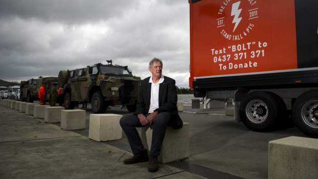 Vietnam War veteran and former Australian cricketer Tony Dell with the convoy on Tuesday.