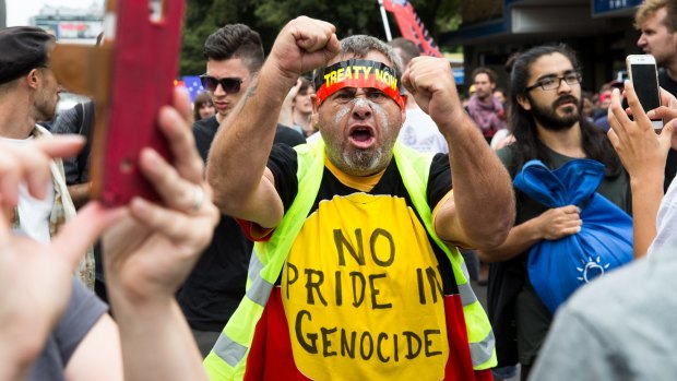 Protesters vent their anger during the march in Sydney.  