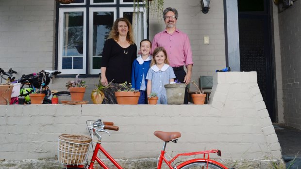 Sydney family Bronwen Morgan, Jim Conley and their kids Cassidy, 9, and Brooklyn, 7, have not owned a car in five years.