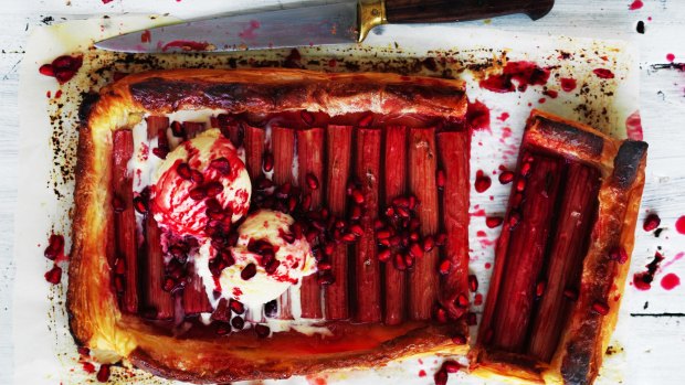 Earthy and rustic: Rhubarb and pomegranate tart.