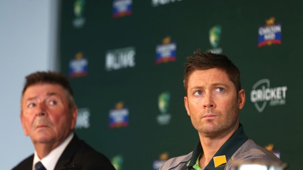 Right to set deadline: Michael Clarke fronts the media with national selector Rod Marsh earlier in January. 