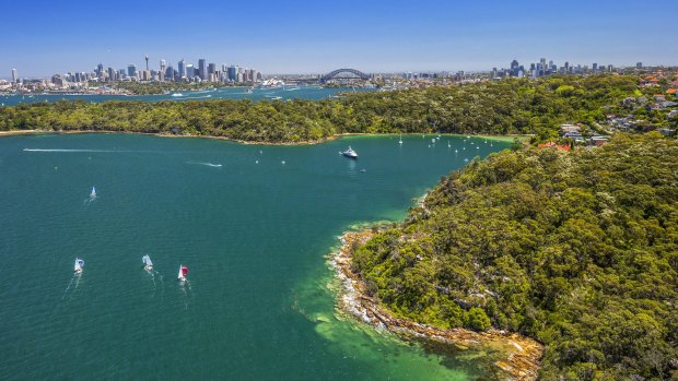Aerial view of Sydney Harbour from Clifton Gardens. 