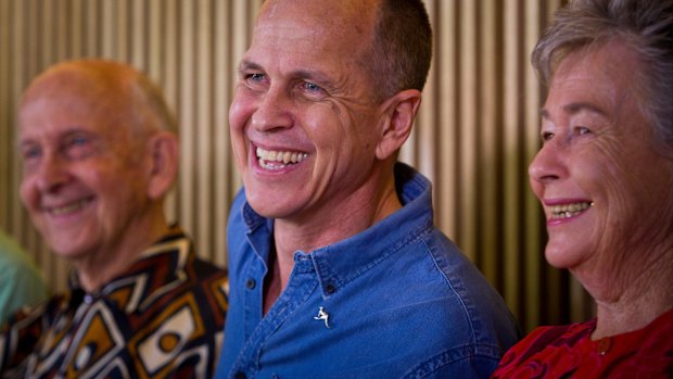 Al-Jazeera journalist Peter Greste speaks to the media with his parents Lois and  Juris.