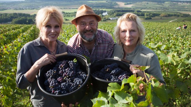 Joanna Lumley, Vincent Laval and Jennifer Saunders go grape picking in France.