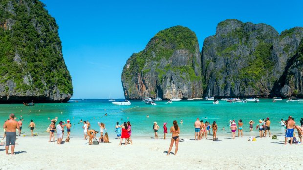 Maya Bay, Thailand. Authorities will ban boats from landing at the beach due to environmental damage to the famous spot.