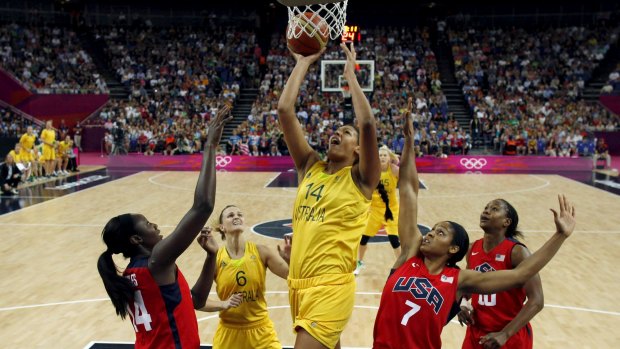 Drive and determination: Opals centre Liz Cambage in action against the USA.