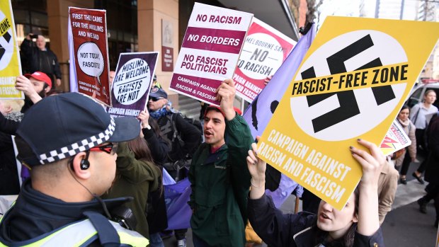 Anti-racism protesters in Melbourne attended the court appearance of a far-right group leader in September.