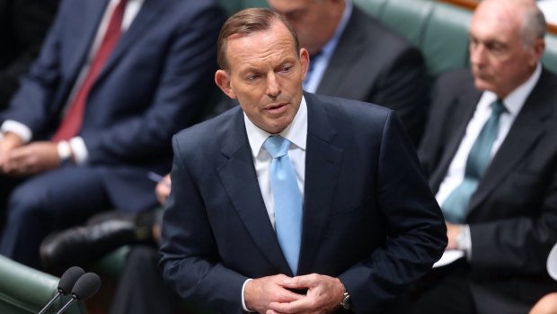 Tony Abbott delivers a condolence motion for former prime minister Malcolm Fraser on Monday.