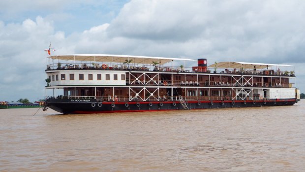 The elegant RV Mekong Pandaw has timber-lined, airconditioned cabins that provide relief from the hot Cambodian sun.