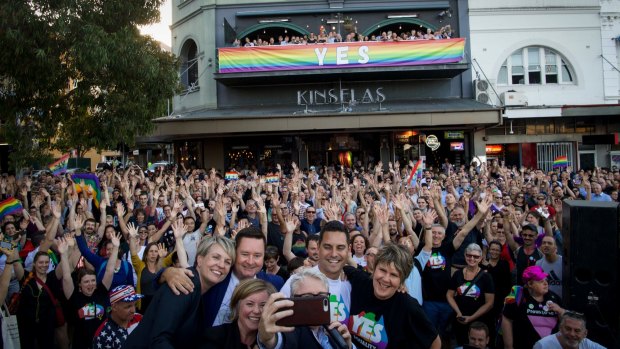 Same-sex marriage supporters celebrate the Yes vote at Taylor Square on November 15. It was a victory for all Australians, including those who have suffered homophobic abuse.