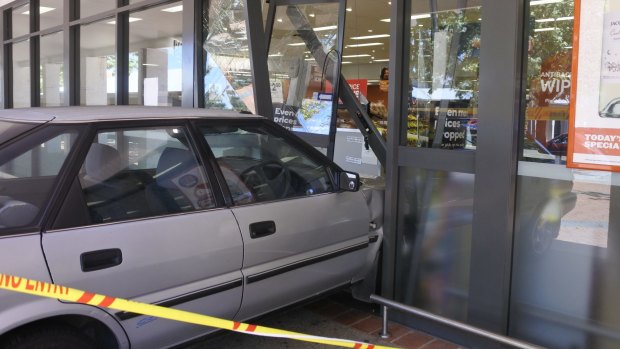 It is understood the driver accidentally accelerated when he meant to reverse out of the car park, driving over the footpath and into the store. 