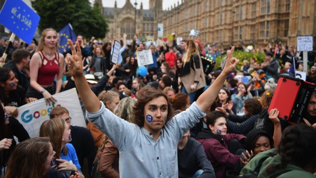 Protesters gather against the EU referendum result in Trafalgar Square on Tuesday. 