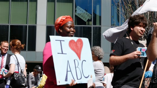 A rally outside the ABC headquarters in Ultimo after the first round of budget cuts under the Abbott government.