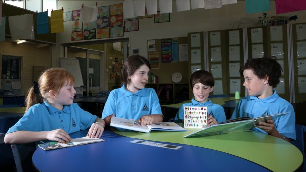 Hughes Primary School year 3 students, from left, Mercedes Ellis, Allie Booth, Vivian McCarthy and Declan Murphy.