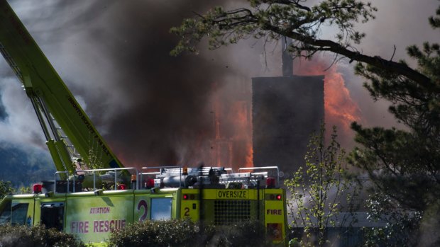 Emergency services are battling the flames, which have completely destroyed the Farmhouse Restaurant.