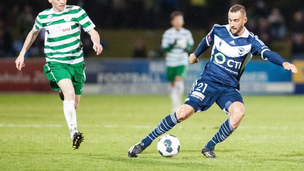 Melbourne Victory skipper Carl Valeri playing against Tuggeranong United in Canberra during the FFA Cup in 2014.