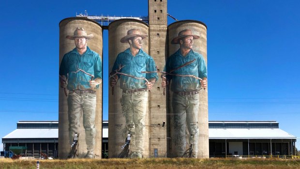 The water diviner, silo art near Barraba, NSW. There are nearly 50 examples of silo art across regional Australia.

