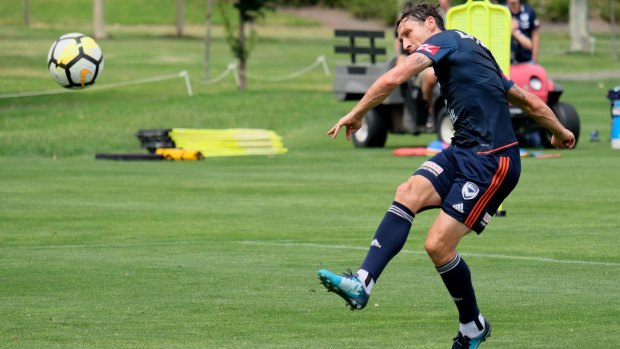 Mark Milligan, at training on Thursday, will hope to have a bigger impact against the Jets after he was sent off in the first half last time they met. 
