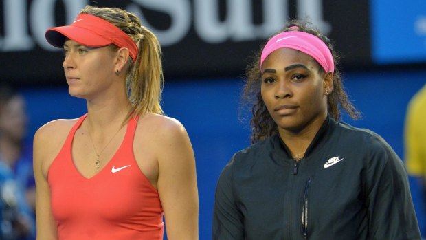 Maria Sharapova and Serena Williams before the 2015 Australian Open final, which Williams won. 