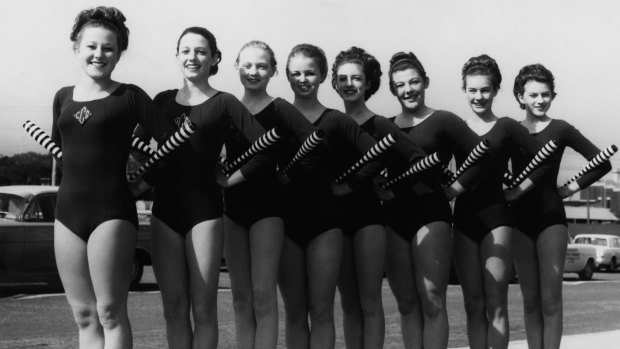 Versatile sport: Clifton Calisthenic College Intermediate clubs (club swinging) team circa 1966. Jeanne Sorich is second from right.