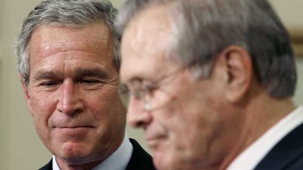 Former US president George W. Bush and his secretary of defence, Donald Rumsfeld.