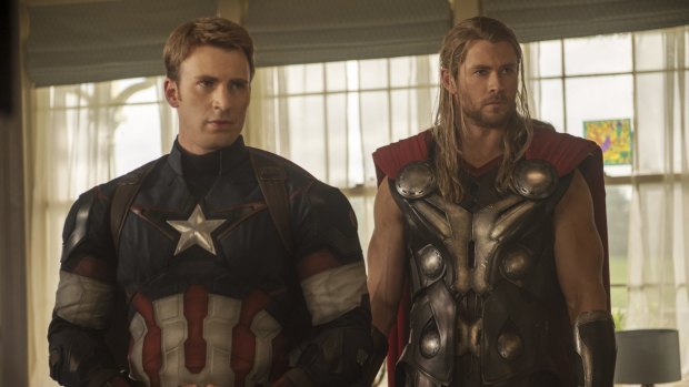 Chris Evans as Captain America, with Thor's Chris Hemsworth.